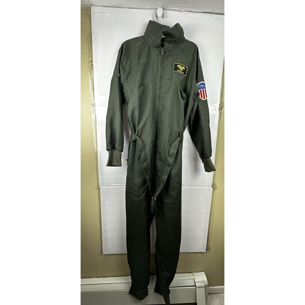 Tipsy Elves Patriotic Flight Suit Costume Olive Green USA Flag Size M /68*20